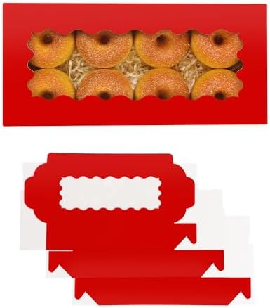 qiqee 50 Packs Red Cookie Box with Window 12x5.5x2.5 Inch Two Uses Pastry Biscuit Bakery Box For Packaging - Image 2