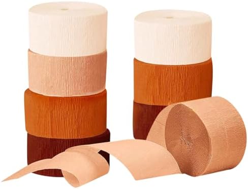 8 Rolls 4.5cm x 25m Colored Crepe Paper Streamers Wedding Backdrop Paper Streamers Bridal Shower Streamers Party Paper Ribbon Decorations for Baby Shower Birthday Brown Orange Light Brown Beige by Unknown
