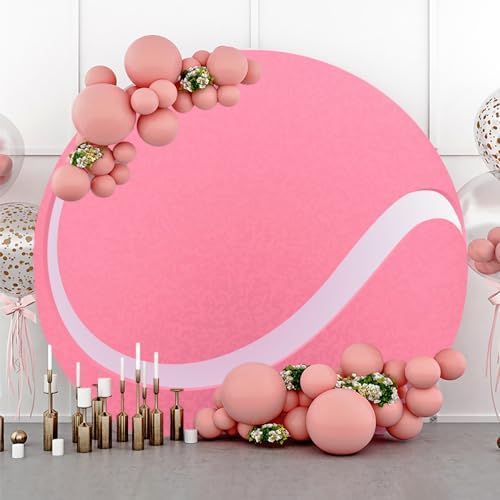 Renaiss 7.2x7.2ft Pink Tennis Ball Round Backdrop Cover Tennis Themed Circle Photography Background Tennis Match Sports Theme Birthday Baby Shower Fans Athletes Party Decor Arch Photo Booth Props - Image 4