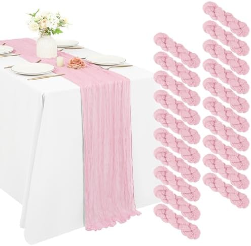 20 Pack Cheesecloth Table Runner 17 x 108 Inch, Light Pink by REWOMC