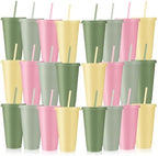 Skylety 24 Pcs Pink and Green Plastic Cups with Lids and Straws 24 oz by Skylety