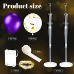 Wettarn 4 Set Balloon Column Kit for Floor with LED Light Balloons Stand Kit Tower Pillar Backdrop for Wedding Birthday Summer Baby Shower Party Decorations(Gold and Purple) - Image 3