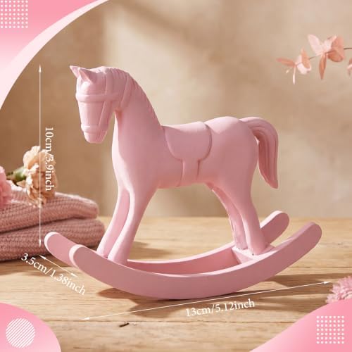 Novabright 8 Pcs Baby Shower Wooden Vintage Rocking Horse Table Decoration, Rocking Horse Decor Baby Shower Centerpieces Decor Rustic Tabletop Figurines for Wedding Birthday Party Decorations(Pink) - Image 2