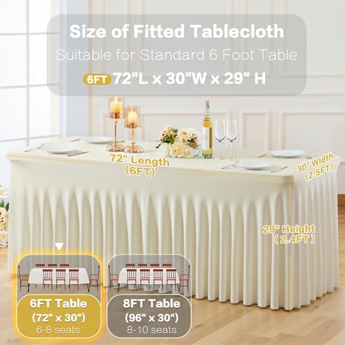 gogoparti 2 Pack Spandex Beige Fitted Table Cloth for 6ft Rectangle Tables Beige Stretch Tablecloth Table Covers Skirt Banquet Wrinkle Free Tablecloths for Parties Wedding - Image 5