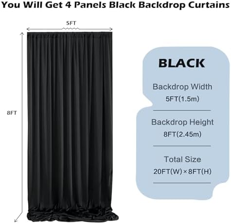 20ft x 8ft Black Wrinkle Free Backdrop Curtains for Parties, 4 Panels 5×10ft Thick Silky Photo Backdrop Drapes for 50th Anniversary Birthday Party Baby Shower Wedding Photography Home Decor - Image 2
