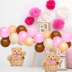 Hollowfly 6 Set Bear Baby Shower Party Decoration Table Centerpieces 6 Gender Reveal Stuffed Plush Bears 6 Bamboo Baskets 60 Colorful Balloons 12 Balloon Stands Birthday Party Wedding(Pink) - Image 6