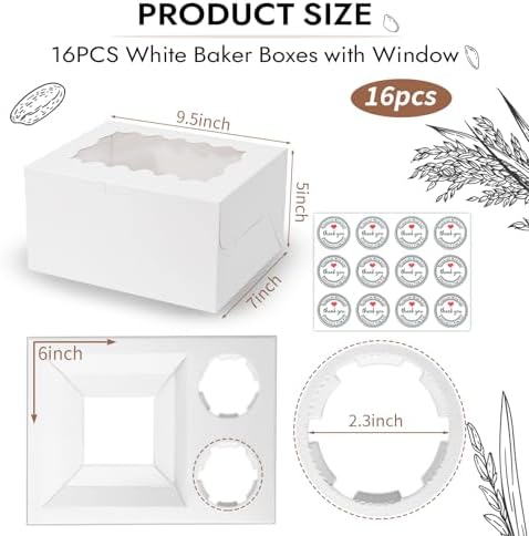 JCD 16 Packs Bento Cake and Cupcake Clear Lid with 2 Cupcake Holes - Cake and Cupcakes Boxes - Pastry Sweets Bento Box with Cupcake Insert for Family Birthday Party Mother's day(1+2/16Pcs) - Image 2