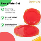 Nervure 350Pcs Red Plastic Plates, Disposable Dinnerware Set for 50 Guests - Image 5