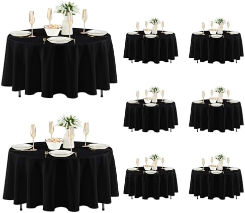 Fitable 8 Pack Black Round Tablecloths 70 Inch for 36"-48" Tables by Fitable