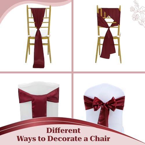 MDS® Pack of 100 Satin Chair Sashes for Wedding & Events – Maroon - Image 4