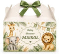Personalized Baby Shower Keepsake Boxes. A set of 12 boxes personalized with the baby's name to add a special touch to your celebration. (Safari) by Handmade