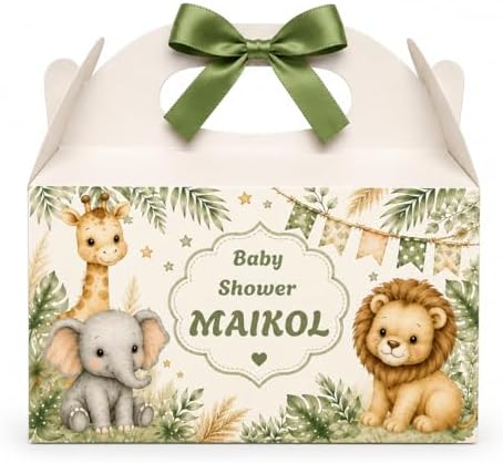 Personalized Baby Shower Keepsake Boxes. A set of 12 boxes personalized with the baby's name to add a special touch to your celebration. (Safari) by Handmade