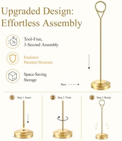 Radezon 26 PCS Gold Table Number Holders With Table Numbers 1-25 & Head Table Card, 8" Weighted Base Place Card Holders for Outdoor Wedding, Windproof Sturdy Metal Photo Stands for Reception Tables - Image 5