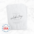 Personalized Script Celebrating With Us Favor Bags / 50 Custom All Occasion Thank You Party Treat Favor Bags / 5 3/4" x 8" Flat Gratitude Candy Cookie Holder / Engagement Wedding Anniversary Appreciation Dessert Bag / Made In The USA - Image 6