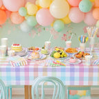 Funnymoom 452 Pcs Pastel Easter Party Decoration for 50, Spring Easter Paper Plates Napkins Cups Tablecloth Cutlery Straws Rainbow Pastel Gingham Plaid Tableware for Spring Birthday Party Supplies - Image 4