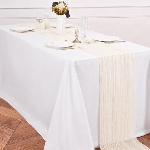 12 Pack Ivory White Table Runner 10Ft Cheesecloth Table Runner Rustic Gauze Table Runners Romantic Long Sheer Fabric Cheese Cloth Table Runners for Wedding Party Bridal Baby Shower - Image 4