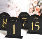 UNIQOOO Black Arch Wedding Table Numbers with Stands 1-15, Gold Foil Printed 5x7 Double Sided Acrylic Signs and Holders, Perfect for Centerpiece, Reception, Decoration, Party, Anniversary, Event - Image 2