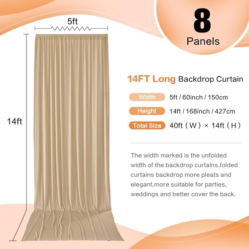 40ft×14ft Long Champagne Backdrop Curtain for Wedding Parties - Image 5