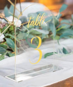 Clear Arch Acrylic Table Numbers for Wedding Reception - 5" x 7" Gold Font Centerpiece Set with Holder Stands & Head Table Sign - Anniversary, Event, Party, Wedding Set 1-20 - Image 3