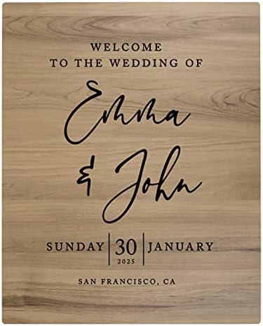 Andaz Press Large Wooden Welcome Sign for Wedding Modern Rustic Welcome Sign 16" x 20" Custom Names Date & Location Wedding Signage English Oak MDF Wood Finish Wedding Reception Indoor Outdoor Signs by AndazPress