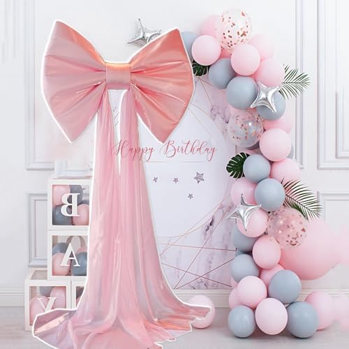 Large Pink Bow Birthday Decorations, 32'' x 71'' Big Bow Themed Backdrop Room Wall Decor Wedding Engagement Bachelorette Baby Shower Bridal Christmas Tree Decoration (Large) - Image 6