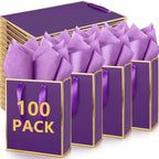 Yeaqee 100 Pcs Metallic Paepr Gift Bags Bulk with Handles,Purple by Yeaqee
