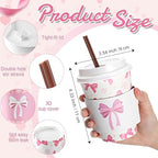 Jingmore 100 Set Pink Bow Coffee Cups with Lids, Straws and Sleeves Pink Bowknot Disposable Drinking Cup for Wedding Coquette Birthday Baby Shower Bachelorette Party Supplies (12 oz) - Image 2