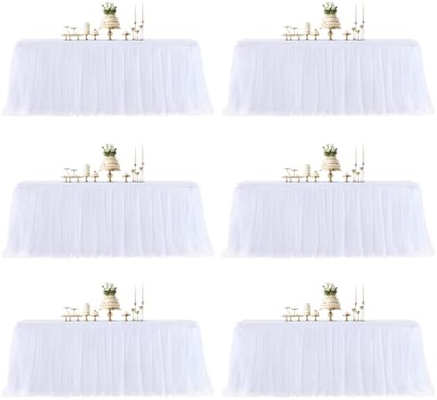 White Table Cloth Rectangle Table Covers for 6 Foot Tables, White Tulle Table Skirt Rectangle Table 6ft Stretch Tulle Tablecloth Skirt Fitted Elastic Banquet Party Wedding Table Cloth for 6 Foot Table by HBBMAGIC