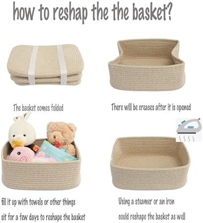 XUANGUO Small Woven Storage Baskets for Shelves, 13" x 9" x 5", Oatmeal - Image 7