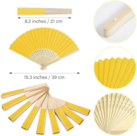50 Pieces Paper Fans Paper Hand Fan Bamboo Folding Fan Handheld Fan Paper Folded Fan Paper Fan for Wedding Party and Home Decoration (Yellow) - Image 2