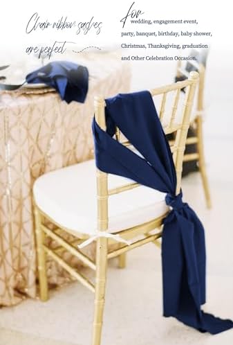 fani 120 PCS Satin Chair Sashes, 7x78 Inch, Navy Blue - Image 6