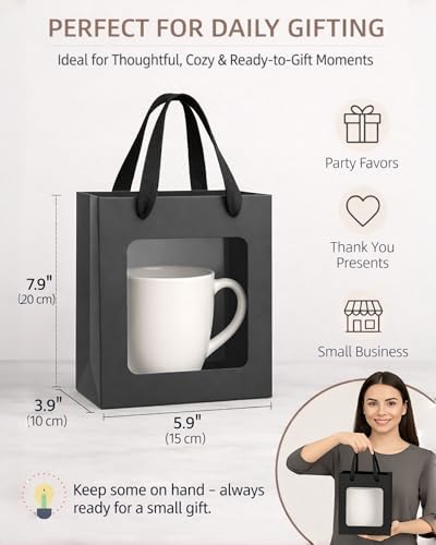 VAGREEZ 30-Pack Gift Bags with Clear Window, Reusable Small Medium Kraft Transparent Window Paper Bags with Handles in Assorted Colors and Bulk Pack for Party, Wedding, Birthday and Small Business, Black / Small - Image 3