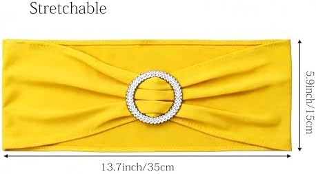 Spandex Yellow Chair Sashes 100 Pack Wedding Chair Bows Bands Silver Buckle - Image 4