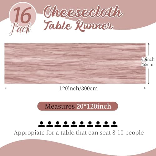 16 Pack Dusty Pink Cheesecloth Table Runners 20x120 Inch Gauze Table Runner Cheese Cloth 10FT Pink Table Runner Rustic Sheer Runner for Wedding Birthday Party Baby Shower Table Decor - Image 2