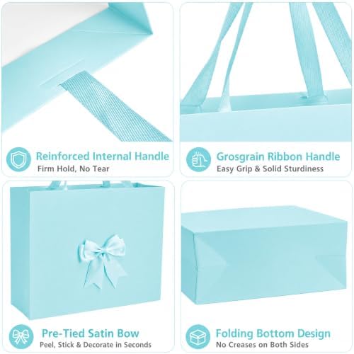 Catlovecorn 20 Pack Large Light blue Gift Bags, 16.5 x 5.5 x 12.6 In - Image 3