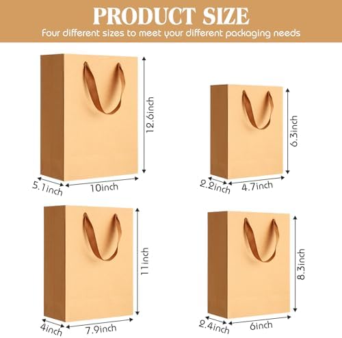 PerKoop 40 Pack Kraft Gift Bags with Handles 4 Sizes,Vertical,Brown - Image 2