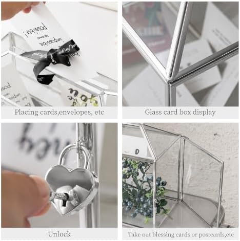 12.6" x 6" x 9" Wedding Glass Card Box with Slot and Lock for Wishing Well, Keepsake, Envelope - Birthday Party Reception Decor, Silver (Glass Box Only) Slot Length 7.3 Inches - Image 3