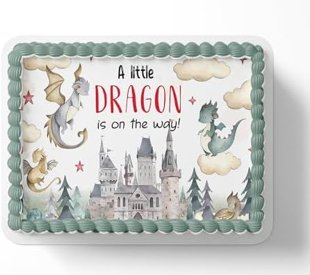 Dragon Baby Shower Cake Topper, Dragon Edible Image, Dragon Decorations, Mythical Baby Shower, A Little Dragon Is On His Way (1/2 Sheet) by Unknown