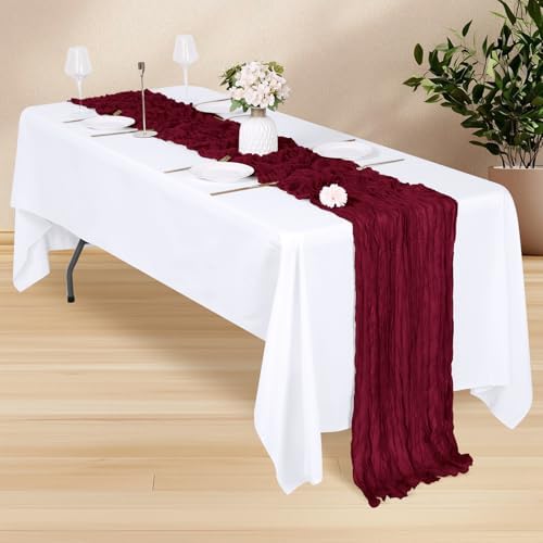 28 Pack Burgundy Cheesecloth Table Runner 17x108 Inch Semi Sheer Boho Gauze Cheese Cloth Fabric Table Runners, for Wedding Party Baby Shower Birthday Home Decor Garden Farmhouse - Image 3