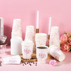 50Pcs Pink Floral Disposable Coffee Cups with Lids and Sleeves - Image 5