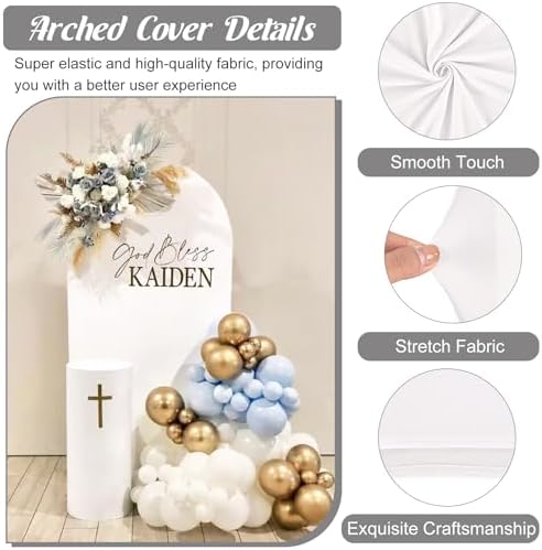 Metal Arch Stand and Cover Set,1 White Spandex Fitted Backdrop with 1 Gold Wedding Arched Stand Frame for Parties Birthday Baby Shower Bridal Banquet Decoration (6.6FT) - Image 3