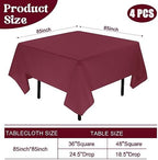 4 Pack Square Table Cloth 85x85 Inch Burgundy Tablecloth Machine Washable Fabric Polyester Table Cover for Dining, Buffet Parties, Picnic, Events, Weddings and Restaurants（Burgundy） - Image 2
