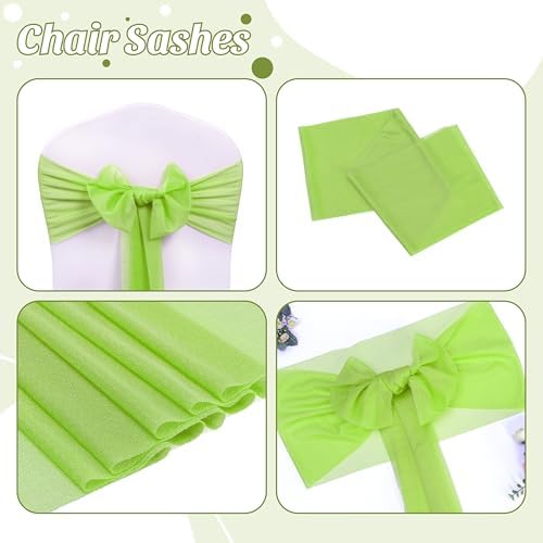 Pack of 25 Chiffon Chair Sashes for Wedding & Event Décor - Parrot Green - Image 5
