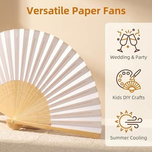Paper Hand Fans, 8.3 Inch Foldable Handheld Fans for Wedding Favors, Party Decorations, Bridal Shower, Baby Shower, Summer Cooling, (White 50pcs) - Image 3