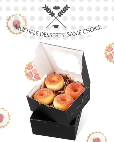 qiqee Black Cookie Boxes with Window 100packs 6x6x3 Black Bakery Box Pastry Box for Wedding Favor Birthday ＆ Party - Image 2