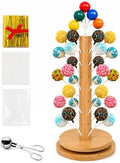2Pack Wooden Cake Pop Stand Kit with 360° Spinning Base, 49Hole Lollipop Holder with Cake Ball Scoop, 100 Paper Sticks, 100 Clear Treat Bags and 100 Twist Ties, Easy Twist Assembly for Parties by Unknown