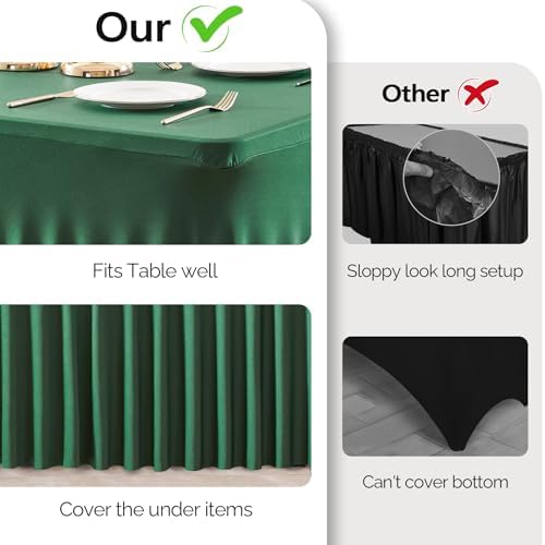 Wish Care 6 Pack Hunter Green Stretch Spandex Table Clothes for 4 Foot Rectangle Tables, 4FT Wrinkle Free Fitted Tablecloths Ruffles Design Table Cover for Party, Banquet, Wedding and Events - Image 7