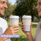 50 Pack 16oz Vintage Purple Floral Disposable Coffee Cups with Lids & Sleeves – Premium Paper for Mother's Day, Wedding, Birthday, Brunch, Cafés,Party Supplies - Image 5