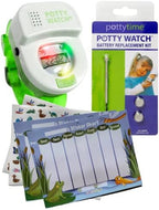 Potty Time:The Original Potty Watch|Water Resistant,Toilet Training Aid,Warranty(30|60|90 Min Auto Timers w/Music & Flashing Lights for Fun & Gentle Reminders) Green, Pond Sticker Chart & Battery Kit by PottyTime-MakersoftheOriginalPottyWatch
