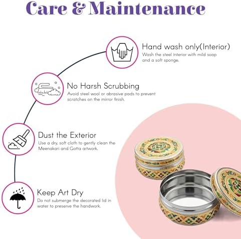 LOVENSPIRE Meenakari Stainless Steel Storage Box with Lid (400gm) Decorative Round Indian Food Container for Sweets, Kitchen Items & Return Gift Favors Pack of 4 - Image 5